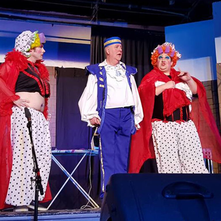 Peter Cooksley and funny characters in Spam Productions traditional Pantomime play